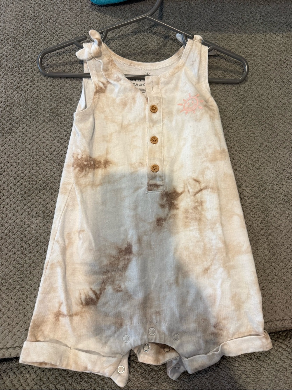 Neutral Tie-Dye Sleeveless One-Piece Romper for Kids